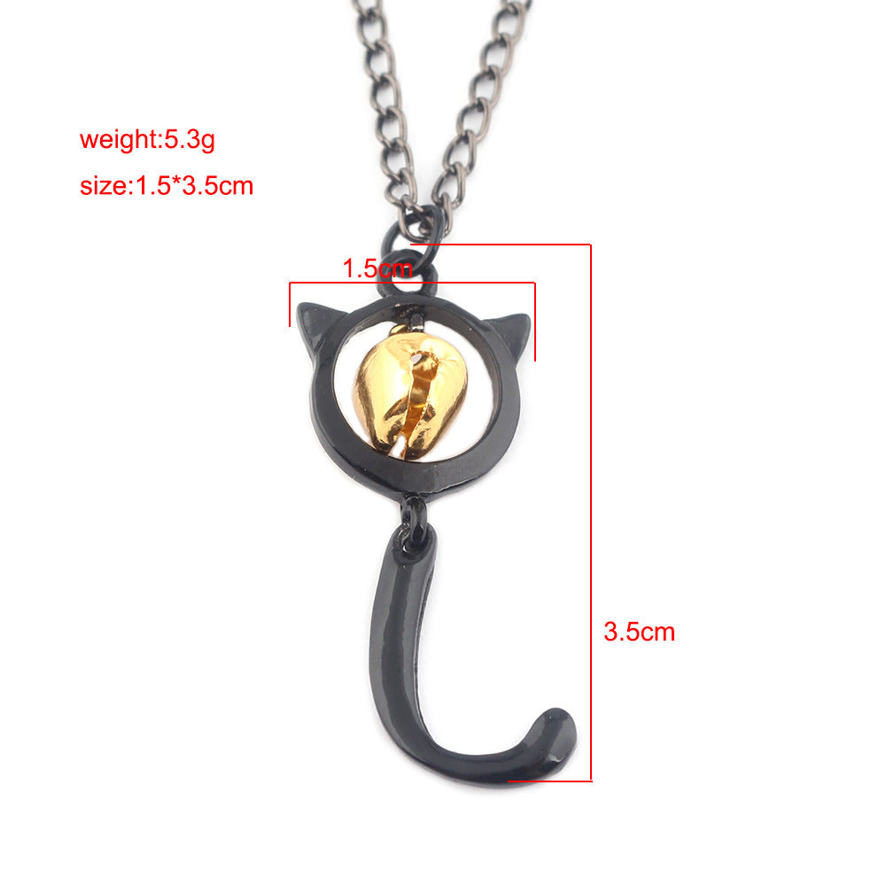 Cute Ladybug Pendant Necklace with Black Cat Charm