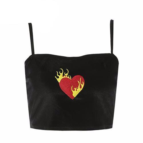 Embroidered Velvet Camisole with Heart Design