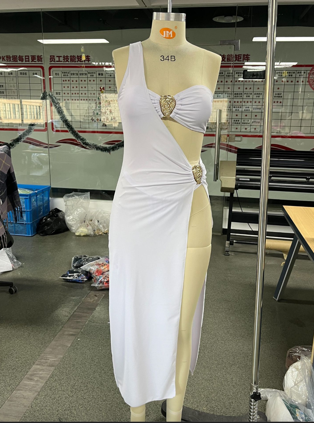 One-Shoulder Gold-Disc Cutout Maxi Beach Dress