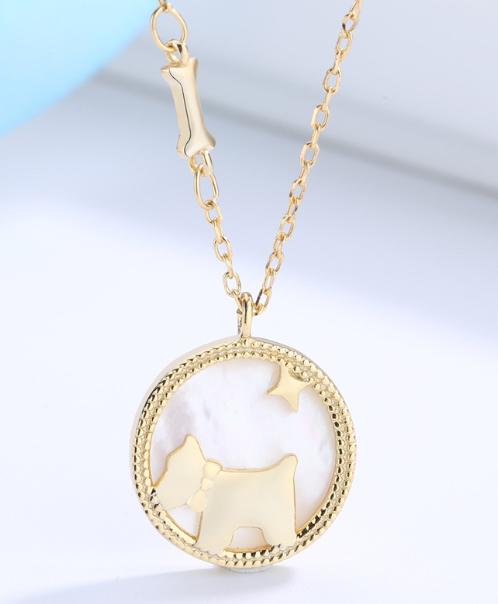 Silver Necklace with Cartoon Dog Pendant and Shell