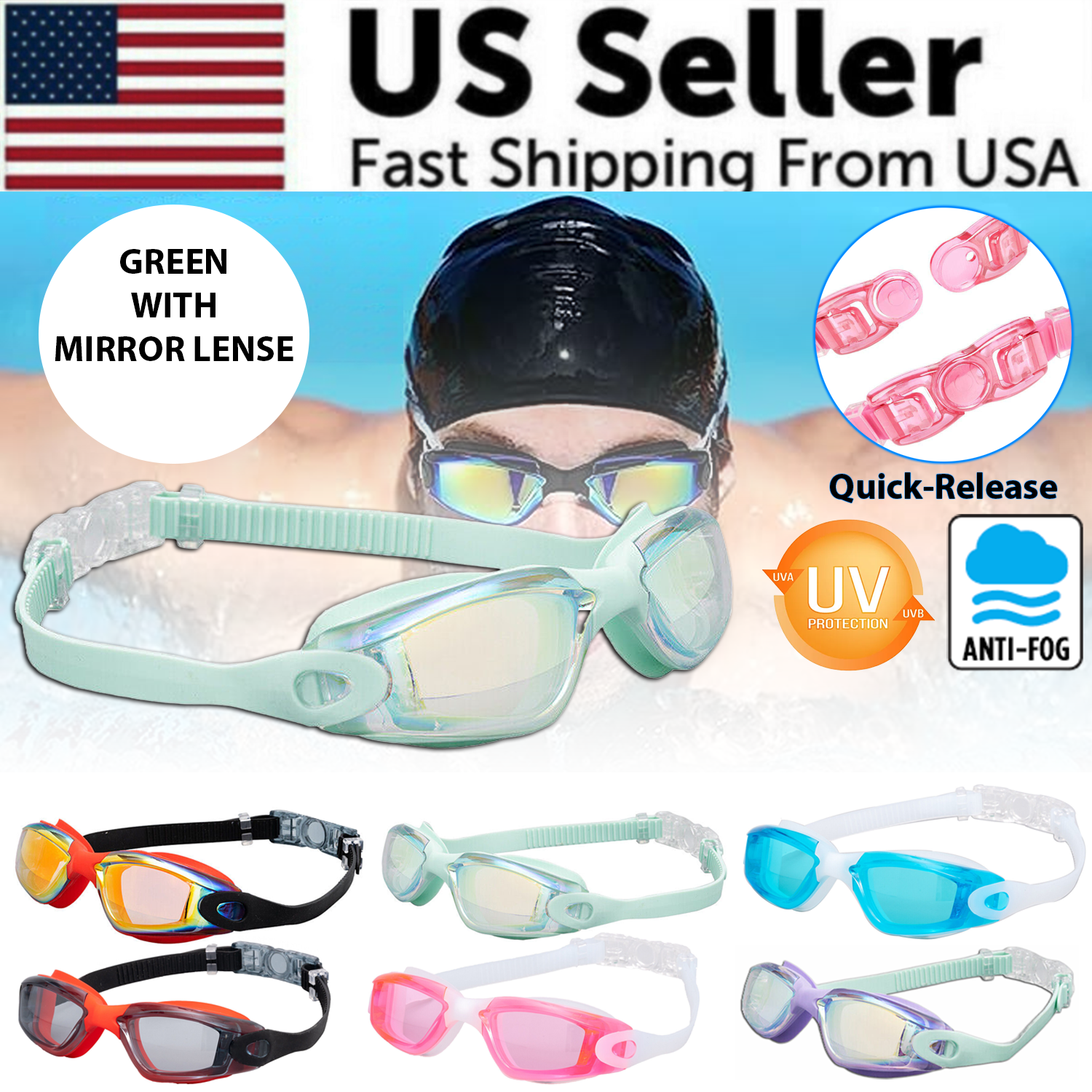 Anti-Fog UV Mirrored Swimming Goggles