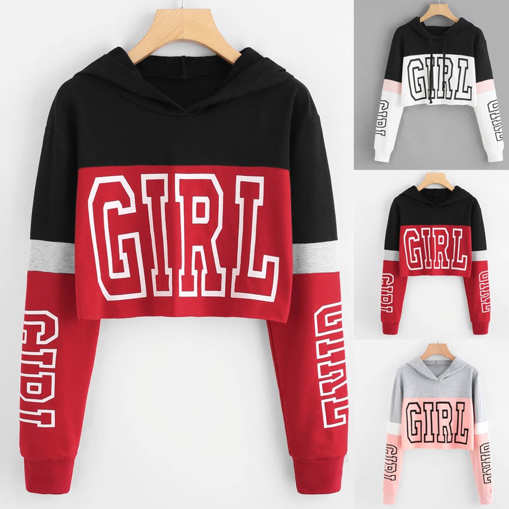 Patchwork Crop Top Hoodie Sweatshirt for Women | Streetwear