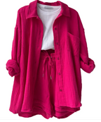 Women's Wrinkled Fabric Shirt & Shorts Set