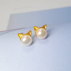 Silver Freshwater Pearl Cat Ears Earrings