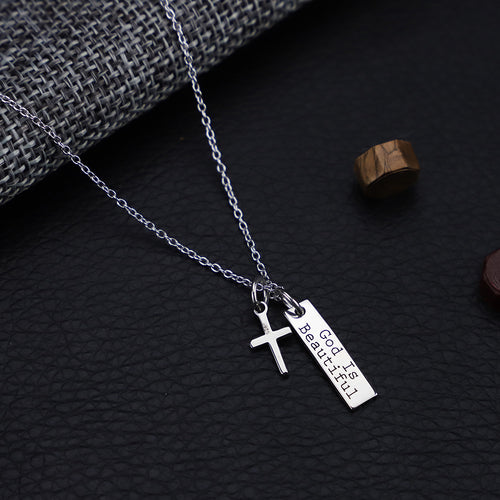 925 Silver Cross Necklace with Square Pendant | Christian Jewelry