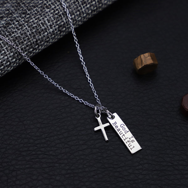 925 Silver Cross Necklace with Square Pendant | Christian Jewelry