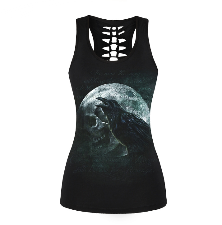 3D Digital Printed Hollow Backless Tank Top for Women