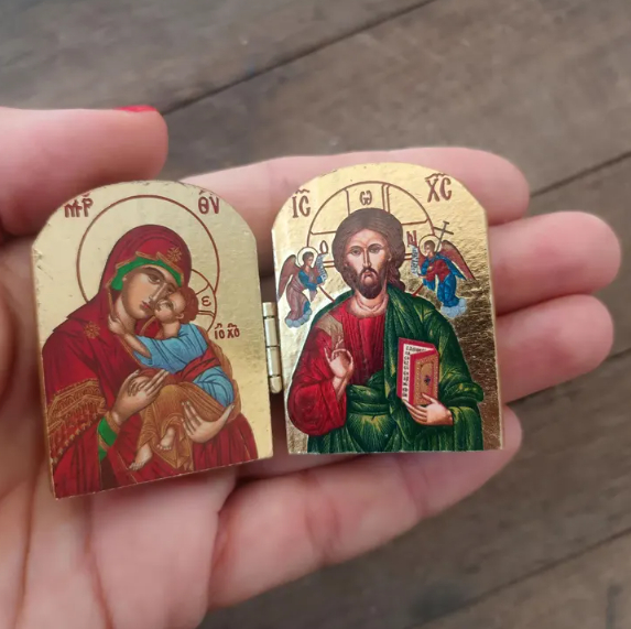 Wooden Christ & Virgin Icon Diptych | Christian Home Decor