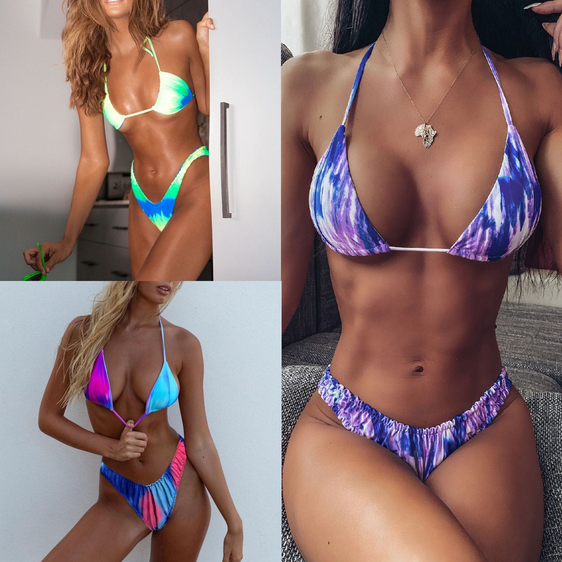 Tie-Dye Halter Triangle Bikini Set