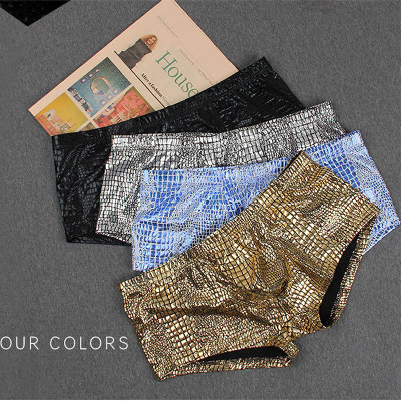 Men's Metallic Snakeskin Low-Waist Boxer Trunks