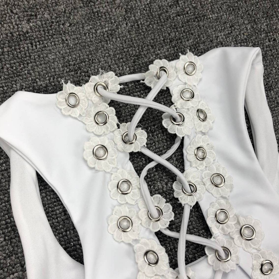 White Floral Cutout One-Piece Swimsuit