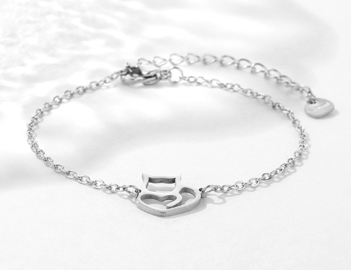 Hollow Cat Cross Chain Stainless Steel Bracelet for Women
