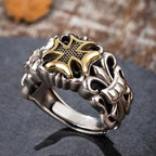 S925 Silver Punk Men's Cross Ring with Anchor Flower