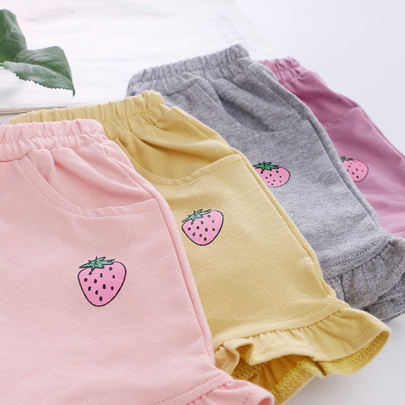 Girls' Strawberry Print Shorts (Three-Quarter Length)
