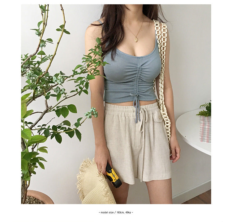 Drawstring Crop Tank and Shorts Set