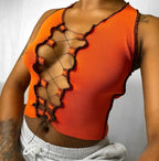 Summer Women's Fashion Sexy Hollow Crop Top with Straps