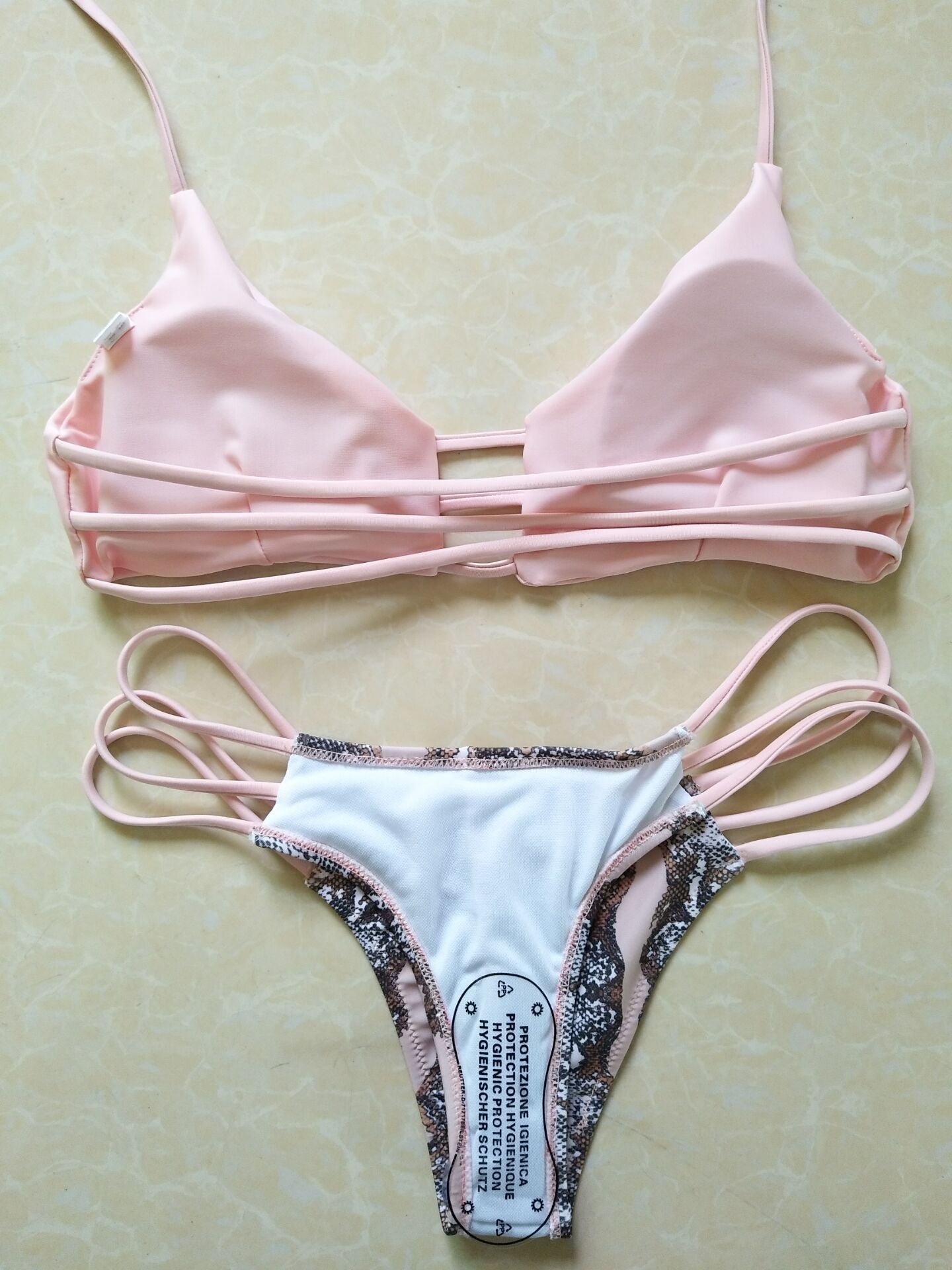 Women's Pink Snake Print Strappy Bikini Set