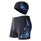 Men's Flame Print Swim Trunks and Cap Set