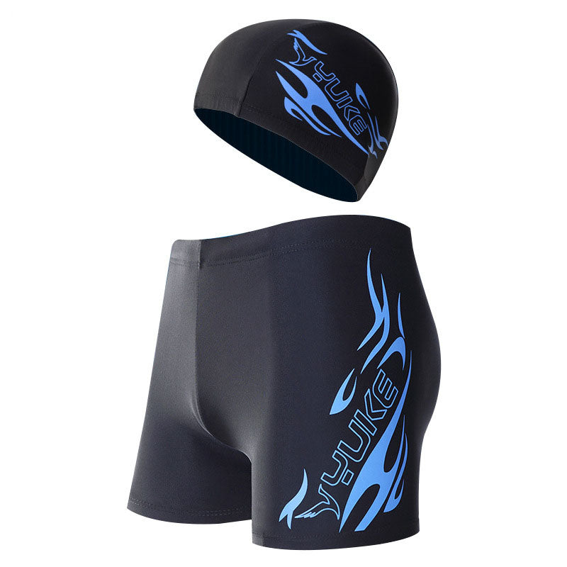 Men's Flame Print Swim Trunks and Cap Set