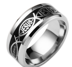 Jesus Letter Inlay Ring - Stainless Steel Christian Band