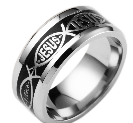 Jesus Letter Inlay Ring - Stainless Steel Christian Band