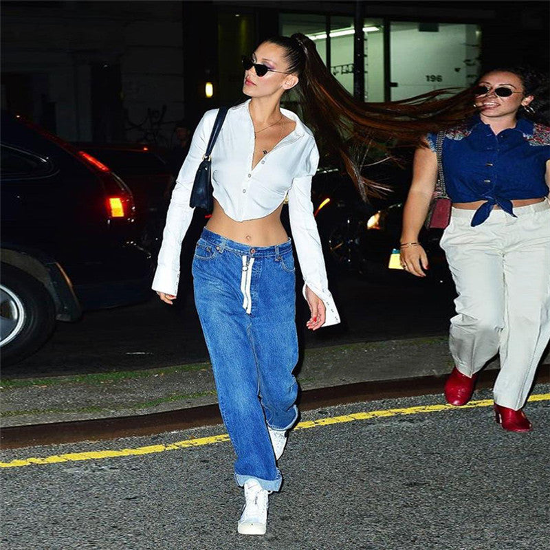 Fashionable Women's Button-Up Cropped Top with V-Neck