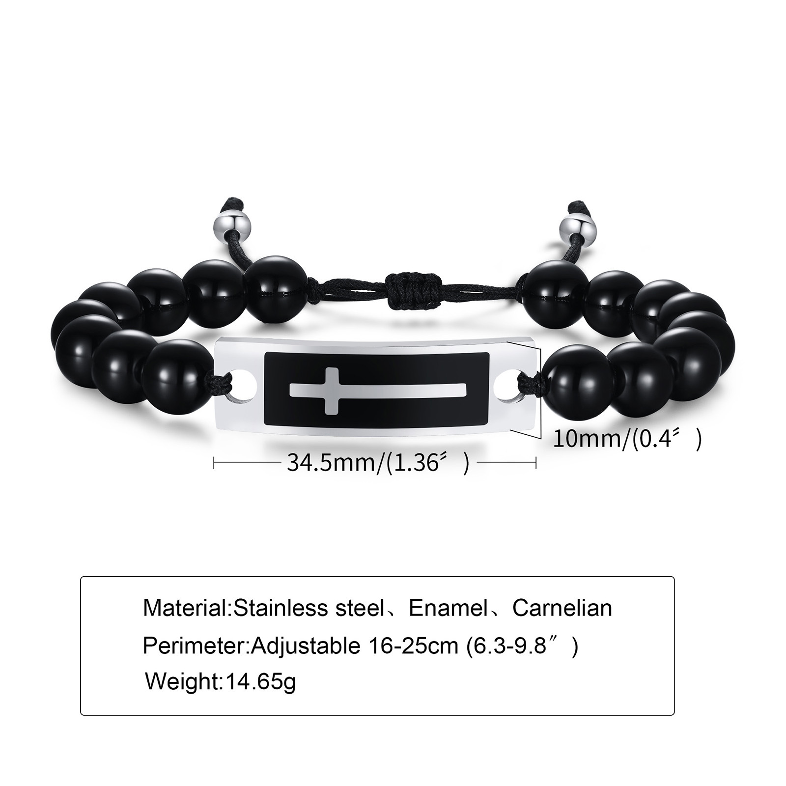 Curved Cross Beaded Bracelet with Black Agate & Tiger Eye