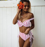 Striped Bandeau High-Waisted Bikini Set