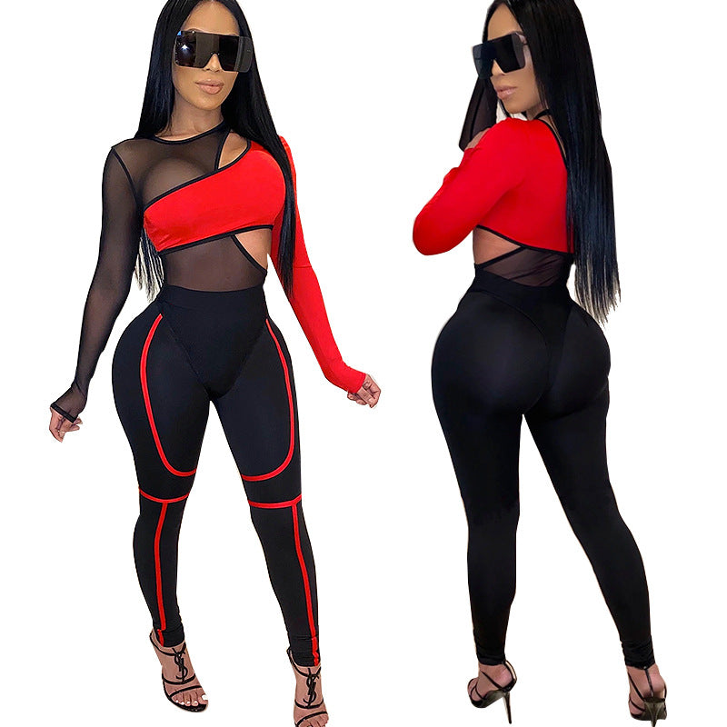 Women's Mesh Crop Top and Leggings Set