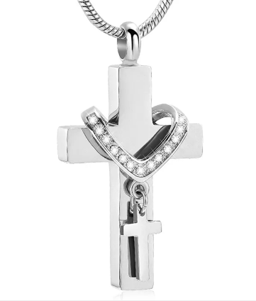 Stainless Steel Double Cross Urn Necklace