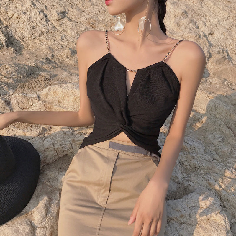Women's Knotted Chain-Strap Camisole Crop Top