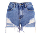 Exaggerated Ripped Women's Denim Shorts with Raw Hem