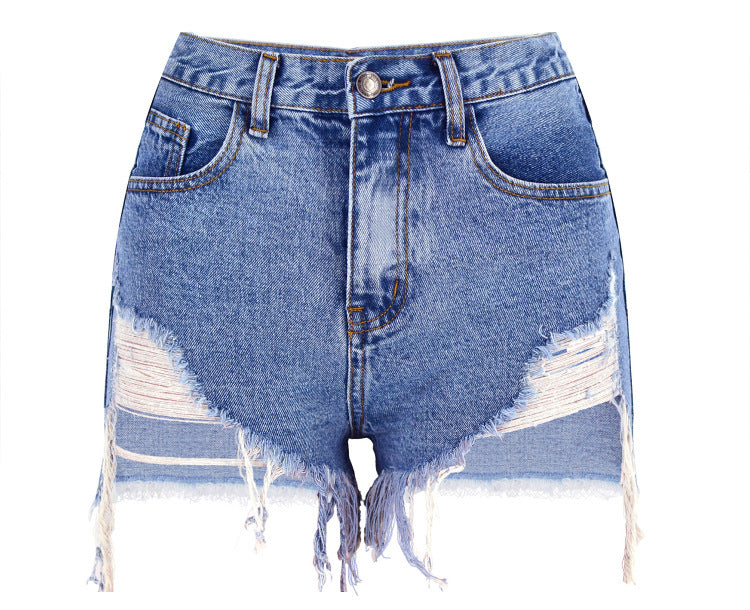 Exaggerated Ripped Women's Denim Shorts with Raw Hem
