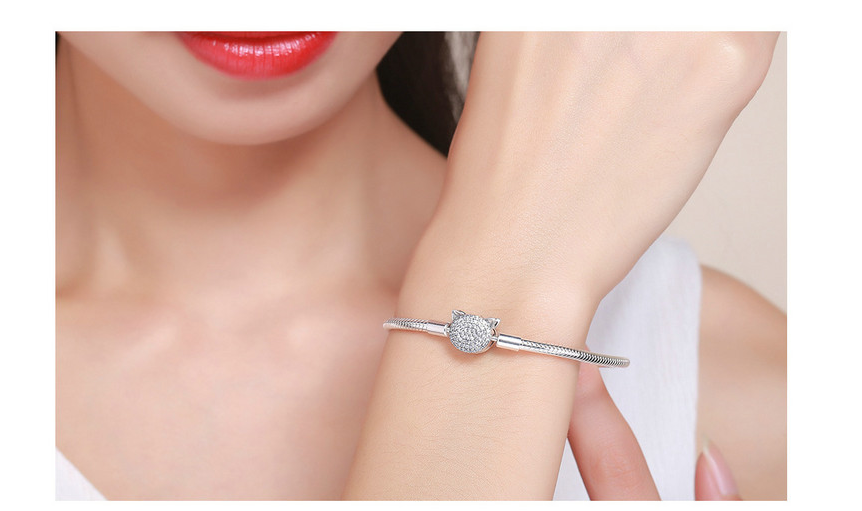 Sterling Silver Cat Bead Bracelet