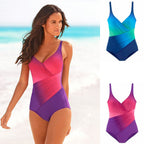 Blue Green Ombre Wrap One-Piece Swimsuit