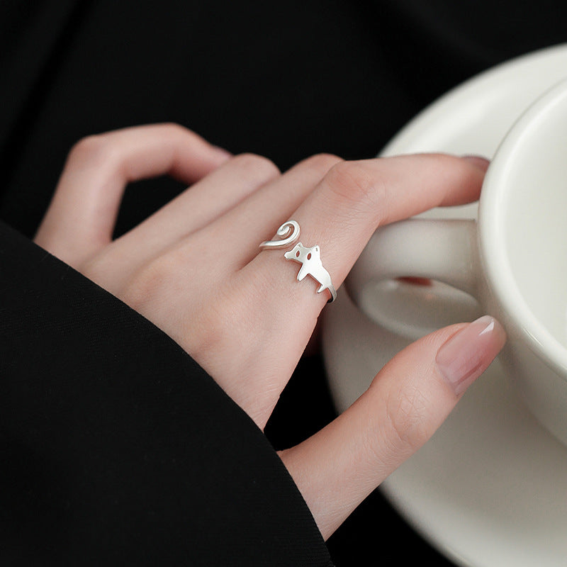 Cute Frosted Kitten Ring for Girls