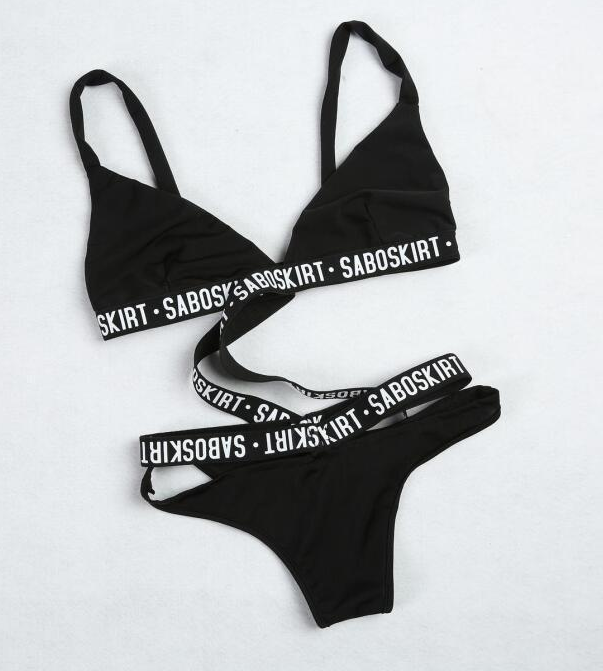 Logo Band Cross-Strap Bikini Set