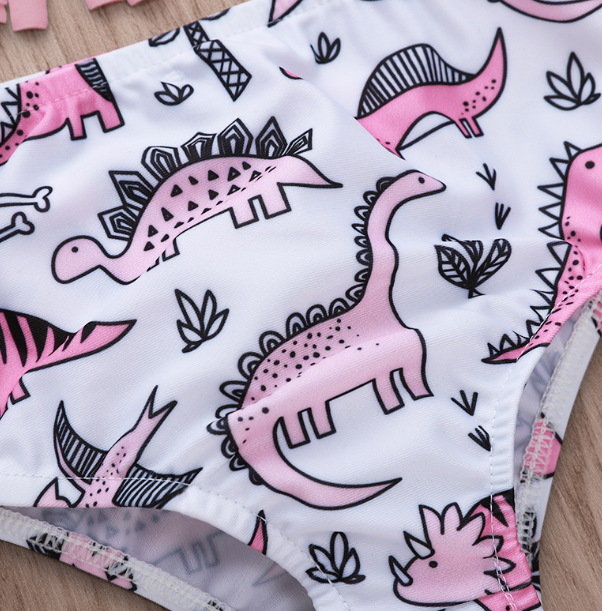 Girls Dinosaur Print Fringe Two-Piece Swimsuit Set