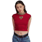 Leopard Print Heart Crop Top Sleeveless T-Shirt