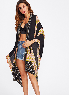 Long Cardigan Beach Cover-Up with Floral Print for Women