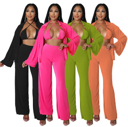 Bikini Top, Pants and Cardigan Set