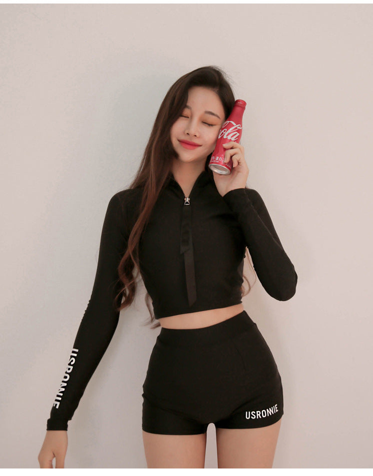 Women's Long-Sleeve Zip Rash Guard and Swim Shorts Set