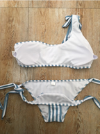 2020 New Striped Blue One-Shoulder Bikini Swimsuit