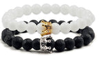 Volcanic Rock Bracelet with Dog Head and Map Stone