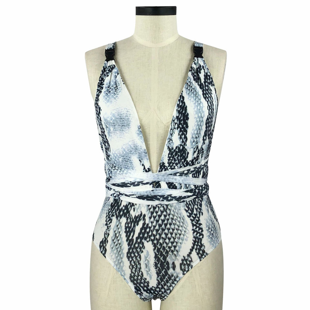 Snake Print Deep V One-Piece Swimsuit