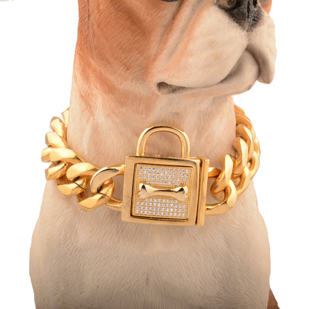 19mm Titanium Steel Dog Chain with Insets
