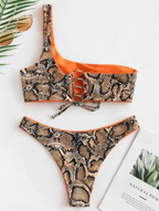 Snake Print One-Shoulder Bikini Set