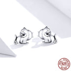 Fashionable Silver Playful Cat Stud Earrings