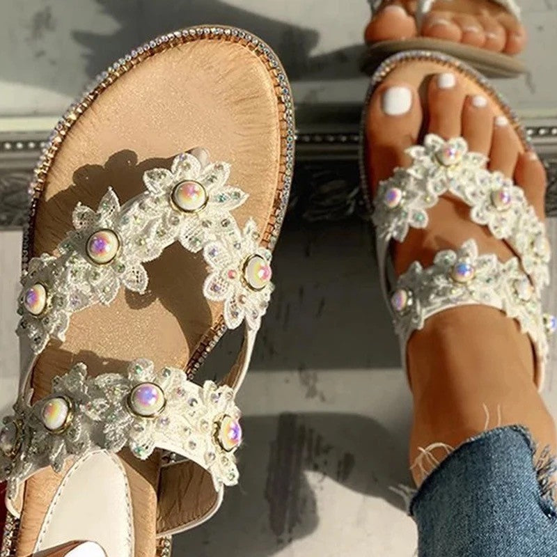 Plus Size Women's Flat Flower Thong Sandals 40-43