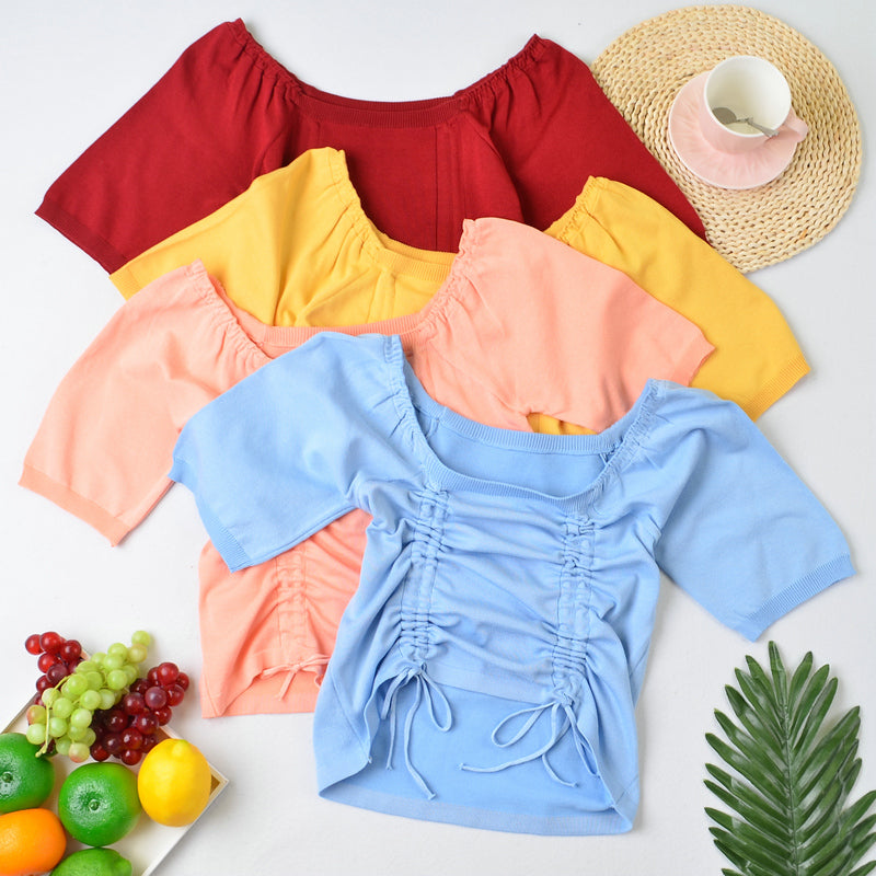 Boring Honey Women's Square Collar Drawstring Crop Top